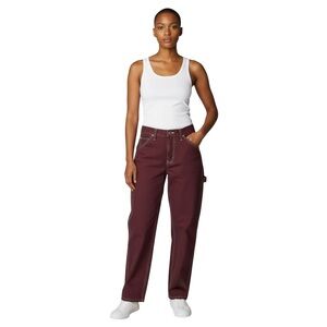Dickies Cargo Pocket Straight Leg High Waist Pants Wine Maroon 26